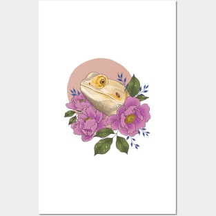 Bearded Dragon with Peonies Posters and Art